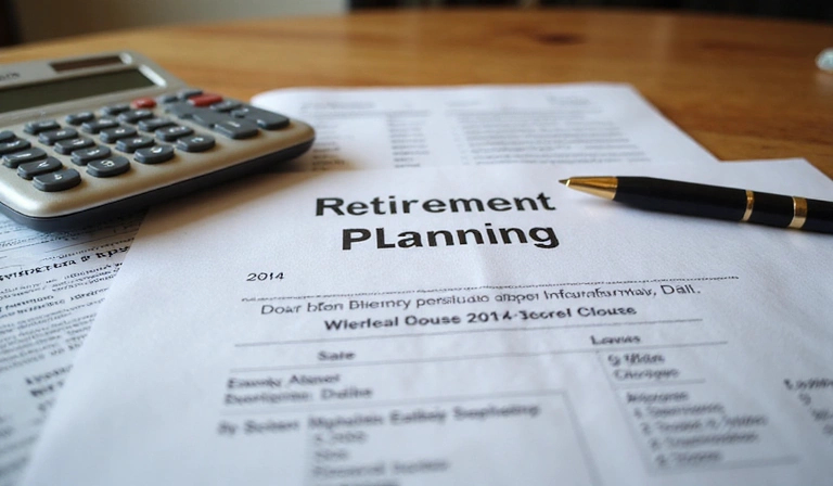 Retirement planning concept with calculator and documents