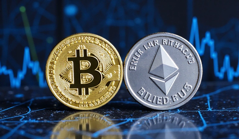 Bitcoin and Ethereum cryptocurrency coins